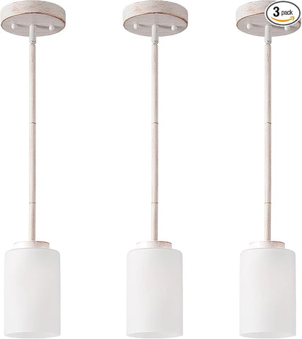 1-Light Mini Pendant Light Fixtures, Industrial Chandelier Hanging Ceiling Lights with Opal White Glass, Adjustable Height, White Brush Gold Pendant Lamp, 3 Pack