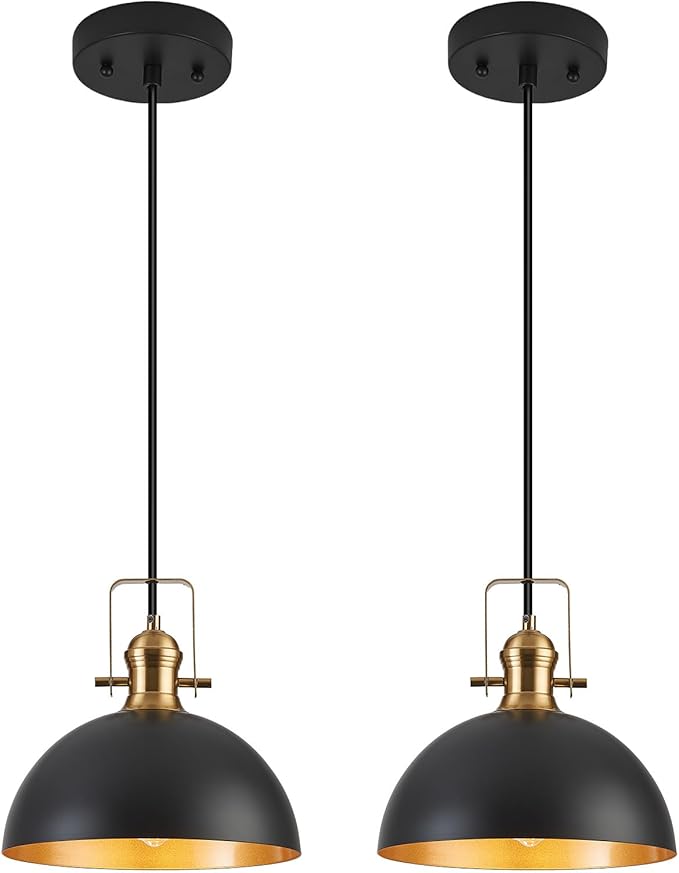 12 Inch Pendant Lights for Kitchen Island Matte Blacks Farmhouse Pendant Light fixtures Adjustable Height Dome Hanging Light for Dinning Room Bedroom Hallway,2 Packs