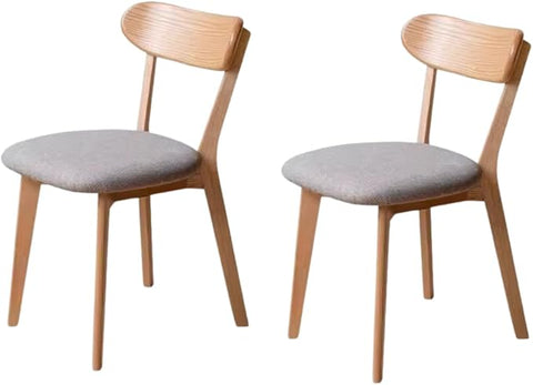 100% Solid Oak Wooden Dining Chairs - Practical Kitchen Chairs with Upholstered Cushion - Wood Chairs Set of 2 for Dining Room, Kitchen (2, Natural with Grey Cushion)