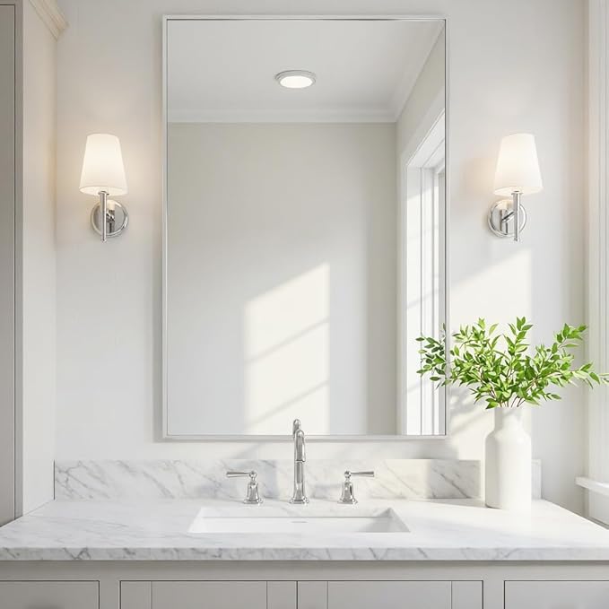 24x36 Inch Silver Bathroom Mirror - Copper-Free Mirror, Aluminum Alloy Frame Vanity Rectangle Wall Mounted Modern Mirror for Bedroom/Living Room/Porch Horizontal or Vertical
