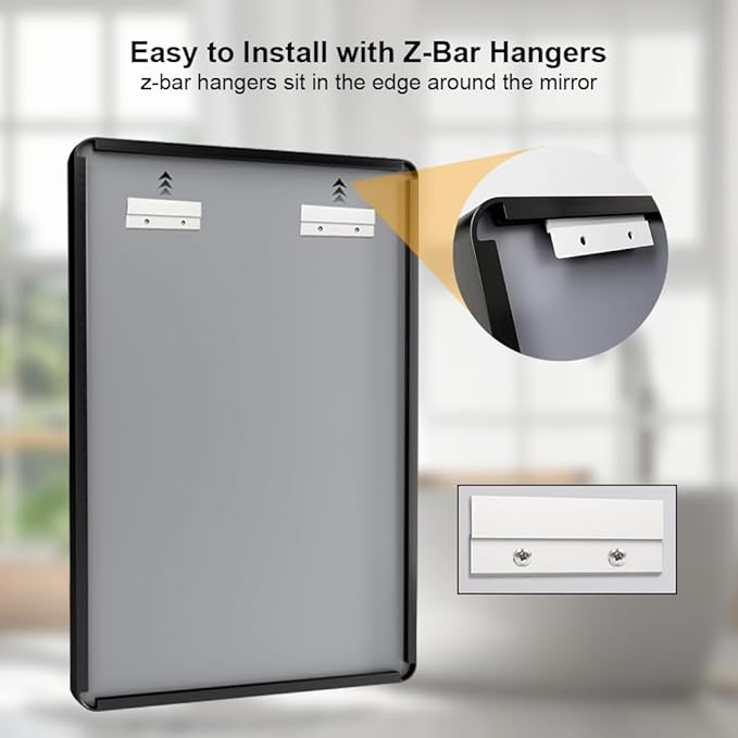 Black 30x36 Inch Metal Framed Mirror for Wall, Large Rounded Rectangle Mirror, Anti-Rust, Tempered Glass, Hangs Horizontally or Vertically