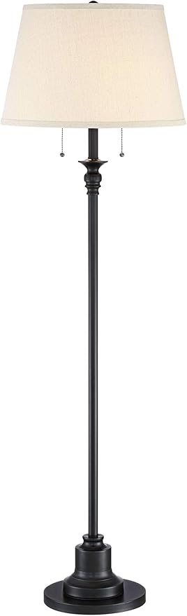 360 Lighting Spenser Traditional Floor Lamp Standing Exquisite 58" Tall Oiled Bronze Brown Metal Thin Column Off-White Linen Fabric Empire Shade for Living Room Reading House Bedroom Home