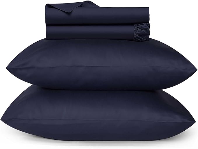 URBANHUT 700 Thread Count Twin Size Egyptian Cotton Sheets, 4Pc Sheet Set Soft Luxury Bed Sheets for Twin Size Bed, Sateen Weave Hotel Sheets, 14'' Elasticized Deep Pocket - Navy Blue