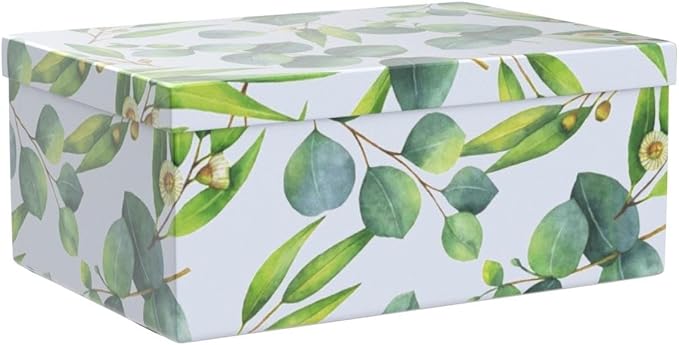 Soul & Lane Decorative Cardboard Storage Boxes with Lids for Home Decor and Organization, Set of 3 Large Keepsake Boxes for Memories & Gifts, Nesting Floral Photo Storage Containers, Sprigs Of Green