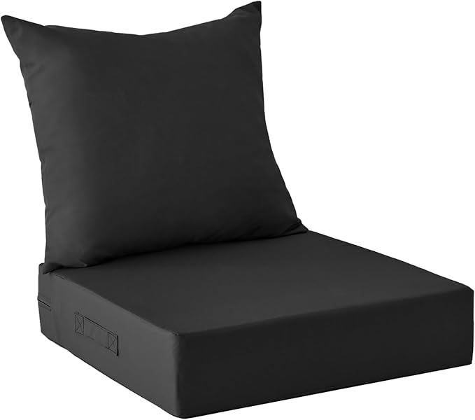 Outdoor Cushions for Patio Furniture,Outdoor Seat Cushion Set 24 x 24 x 4 Inch,Waterproof & Fade Resistant Outdoor Chair Cushions,Deep Patio Chair Cushion with Removable Cover,Black