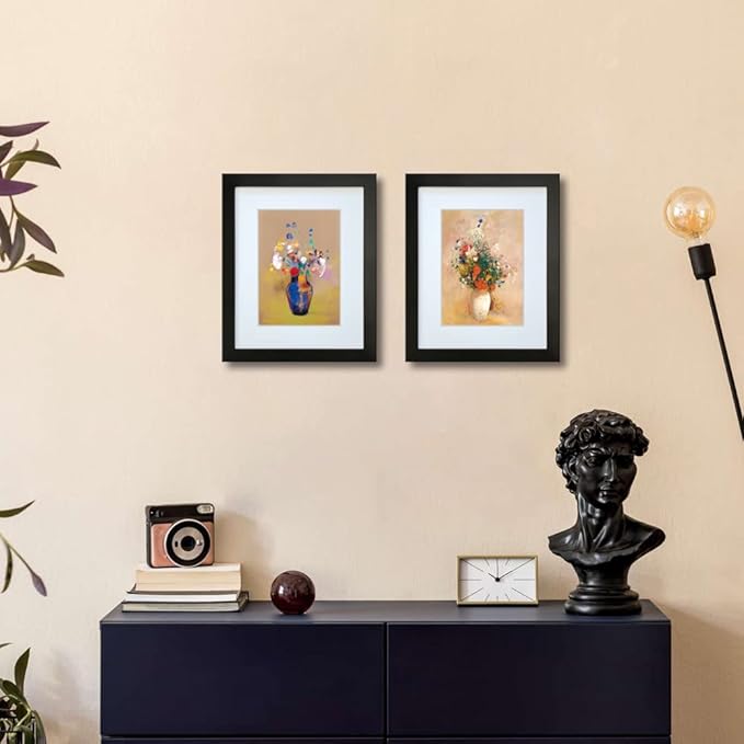 11x14 Picture Frame Set of 2 Made of Solid Wood Photo Frames with Real Glass for Pictures 8x10 with Mat or 11x14 Without Mat, Wall Mounting or Tabletop display Photo Frames in Black