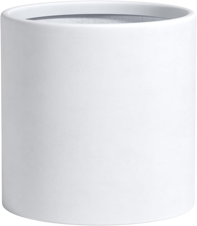 DTY Signature Mount Powell Fiberstone Planter - 14 Inch Large White Cylindrical Mid-Century Modern Home Decor Indoor & Outdoor Plant Pot - Durable Planters for Indoor Plants, Outdoor Spaces