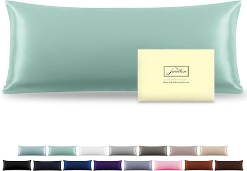 Silk Body Pillowcase Mulberry Silk Pillow Cases with Zipper Soft Breathable Smooth Cooling 20x54 inches Pillowcase for Sleep (Sage Green,20"X 54",1Pcs)