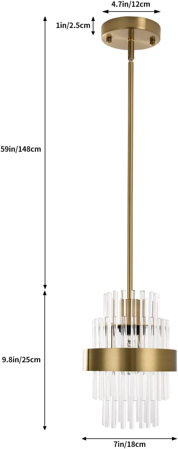 Pendant Light Fixtures, 7inch Modern Glass Pendant Lighting, Brass Color Kitchen Island Pendant Lights, Height Adjustable Pendant Lighting (Brass Color, 1 Pack)