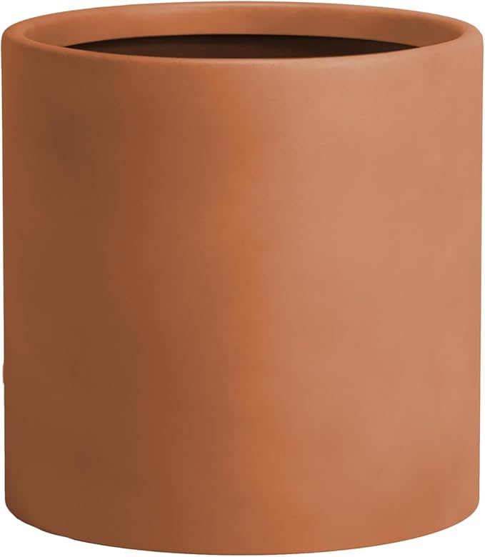 DTY Signature Mount Powell Fiberstone Planter - 14 Inch Large Terracota Cylindrical Mid-Century Modern Home Decor Indoor & Outdoor Plant Pot - Durable Planters for Indoor Plants, Outdoor Spaces