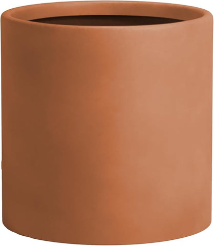 DTY Signature Mount Powell Fiberstone Planter - 12 Inch Medium Terracotta Cylindrical Mid-Century Modern Home Decor Indoor & Outdoor Plant Pot - Durable Planters for Indoor Plants, Outdoor Spaces