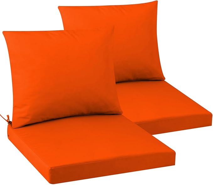 Outdoor Seat Cushion Set 24 x 24 In, Water-Resistant & Fade-Resistan, Patio Furniture Cushions with Removable Cover Deep Seat & Back Cushion with Handle and Adjustable Straps for Chair Sofa,2PC