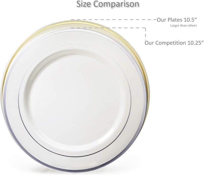 " OCCASIONS " 120 Plates Pack, Heavyweight Disposable Wedding Party Plastic Plates (10.5'' Dinner Plate, Plain Ivory)