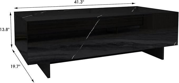 COSVALVE Marble Rectangle Coffee Tables for Living Room,Black Modern Side Table,Contemporary High Gloss Elegant Center Table for Waiting Area,41.3" Lx19.7 Wx13.8 H,Black