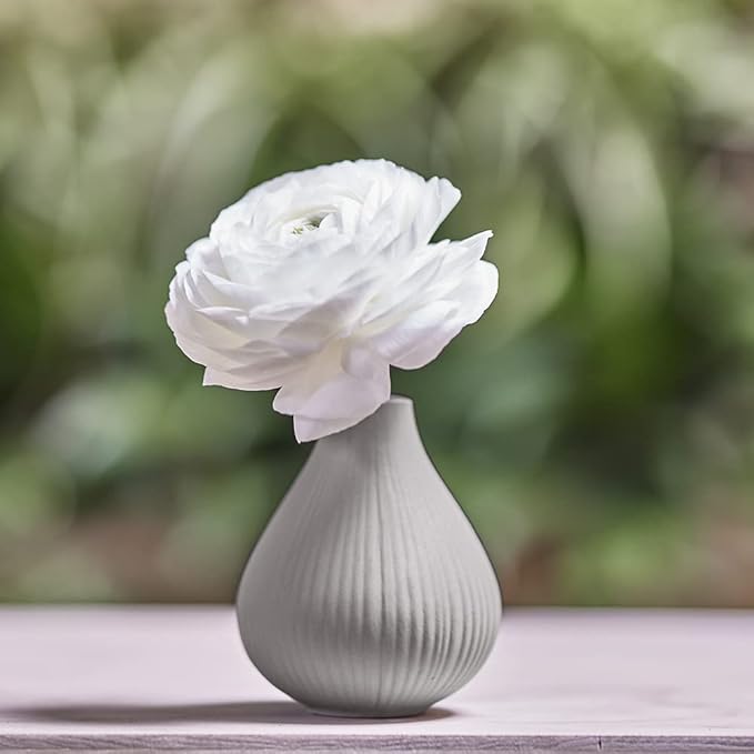Chive ‘Frost’ Ceramic Flower Vase — Set of 6 Beautiful Small Bud Vases for Flowers & House Plants — Perfect Shelf Centerpieces and Living Room Decor — Light Gray