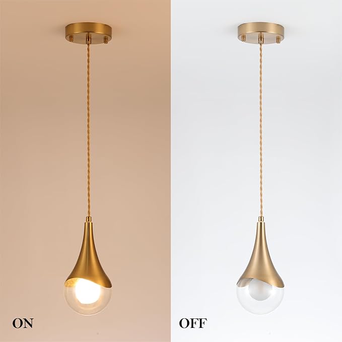 MWZ Gold Pendant Lights Kitchen Island 3 Pack, Modern Brass Raindrop Pendant Light Fixture Over Table with Clear Glass Globe Shade,Mini Teardrop Chandelier,Adjustable Cord Hanging Lighting for Sink
