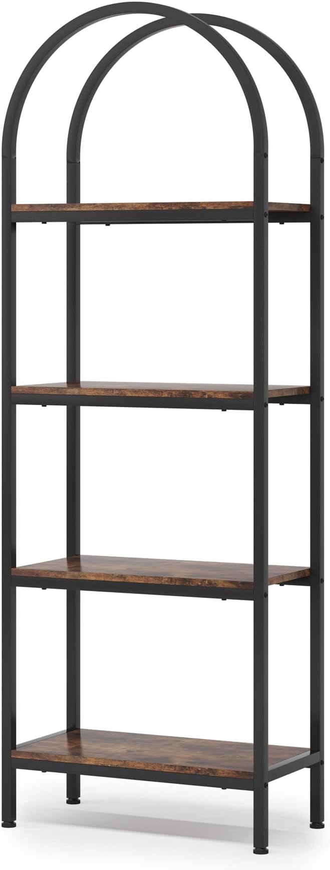 Tribesigns 4-Tier Open Bookshelf, 70.8" Industrial Arched Bookcase Storage Shelves with Metal Frame, Freestanding Display Rack Tall Shelving Unit for Office, Bedroom (Rustic Brown, 1PC)