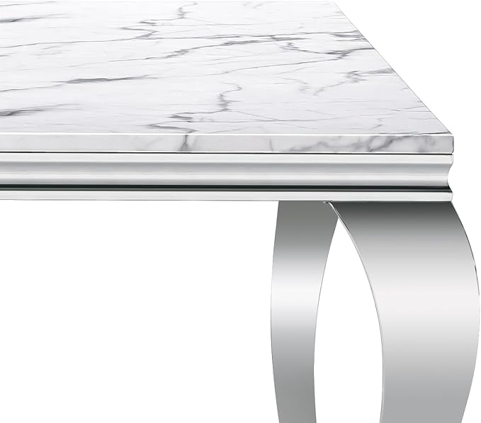 SSLine Modern White Faux Marble End Table Luxury Square Sofa Side Table with Silver Curved Legs Mid-Century Elegant Bedside Table w/Mirrored Stainless Steel Frame for Living Room Bedroom