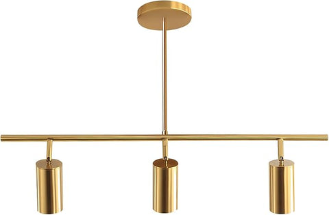 KCO Lighting Linear Pendant Light Ceiling Track Spotlight Gold 3-Light with Rods Adjustable Hanging Lighting Fixture for Dining Room Kitchen