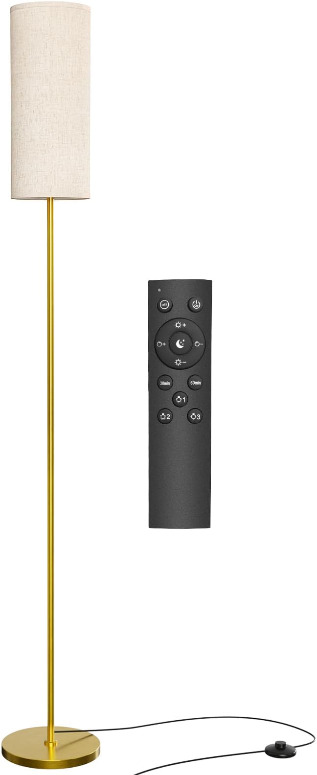 Floor Lamp for Living Room, Modern Standing lamp with Remote Control, Stepless Dimmable 9W Bulb & Beige Lampshade Included, Gold Pole Tall Floor Lamp for Bedroom Office