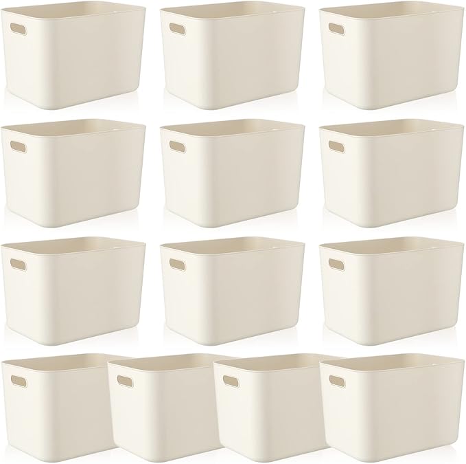 Zopeal Plastic Storage Bins 10 Pcs White Pantry Organizer Bins Small Baskets Storage Containers for Home Kitchen (14 x 10.5 x 9.5 Inch)