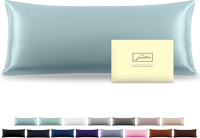 Silk Body Pillowcase Mulberry Silk Pillow Cases with Zipper Soft Breathable Smooth Cooling 20x54 inches Pillowcase for Sleep (Blue Haze,20"X 54",1Pcs)