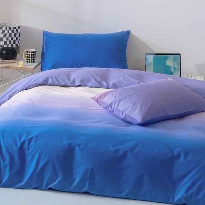 CLOTHKNOW Blue Purple Comforter Sets Full Blue Gradient Bedding Comforter Sets Purple Comforters Soft Blue Comforter with 2 x Pillow Cases
