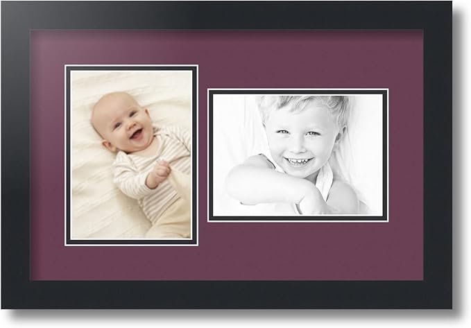 ArtToFrames Collage Photo Frame Double Mat with 2 - 5x7 Openings and Satin Black Frame