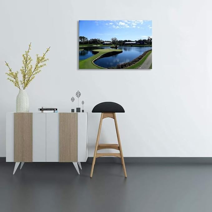 TPC Sawgrass Golf Course Wall Art for Living Room Bedroom Office Wall Decor - USA Golf Course Picture Poster Framed Artwork Canvas Prints Golf Art Ready to Hang(18''H x 24''W)