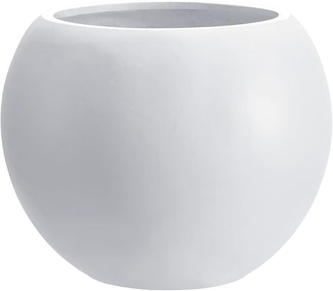 13.5 H x 17" Dia (12" Pot Opening) White Round Fiberstone Tall Planter with Drainage Hole, Indoor/Outdoor Large Plant