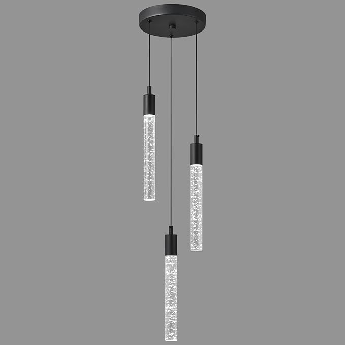 Modern Light Fixture Kitchen Island Pendant Light Dimmable LED Black Pendant Lights Mini Crystal Pendant Lighting for Bedroom Dining Room Living Room（3-Light ）