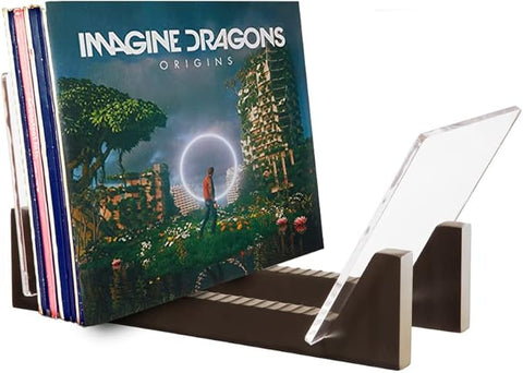 KAIU Vinyl Record Storage - Solid Wood with Crystal Clear Acrylic Holder - Premium Design, Perfect 12" LPs or 7" Singles Display Unit - Stores and Supports up to 50 Albums (Modern Black)