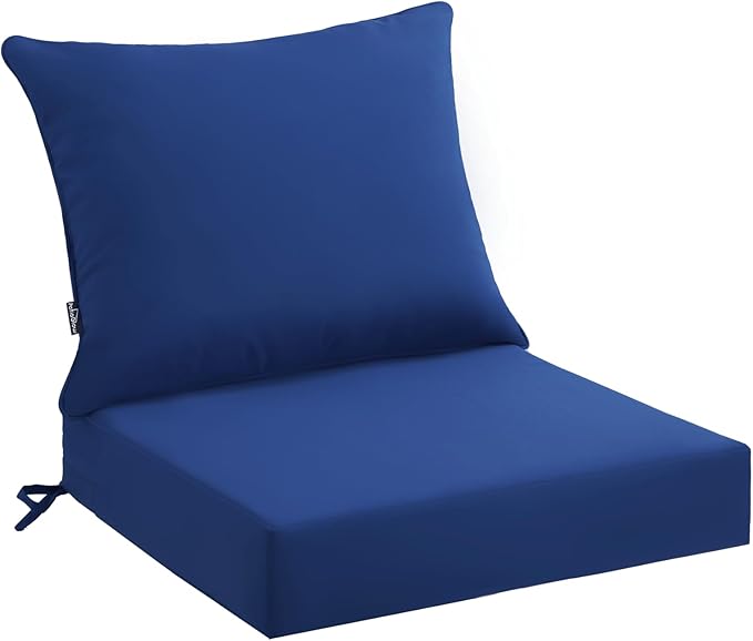 Outdoor Seat Cushion Set 24 x 24 x 4 Inch, Waterproof & Fade Resistant Patio Furniture Cushions with Removable Cover and Ties, Thick Deep Seating Pads for Outside Chair Sofa Couch, Blue