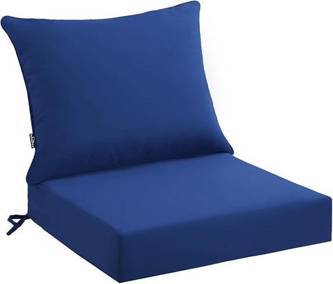 Outdoor Seat Cushion Set 22 x 24 x 4 Inch, Waterproof & Fade Resistant Patio Furniture Cushions with Removable Cover and Ties, Thick Deep Seating Pads for Outside Chair Sofa Couch, Blue