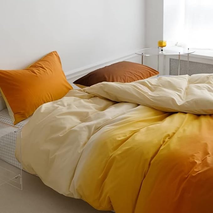 CLOTHKNOW Orange Pumpkin Full Size Comforter Set 3Pcs Dark Orange Bedding Comforter Sets Light Yellow Comforter Full Soft Yellow Comforter Sets Full