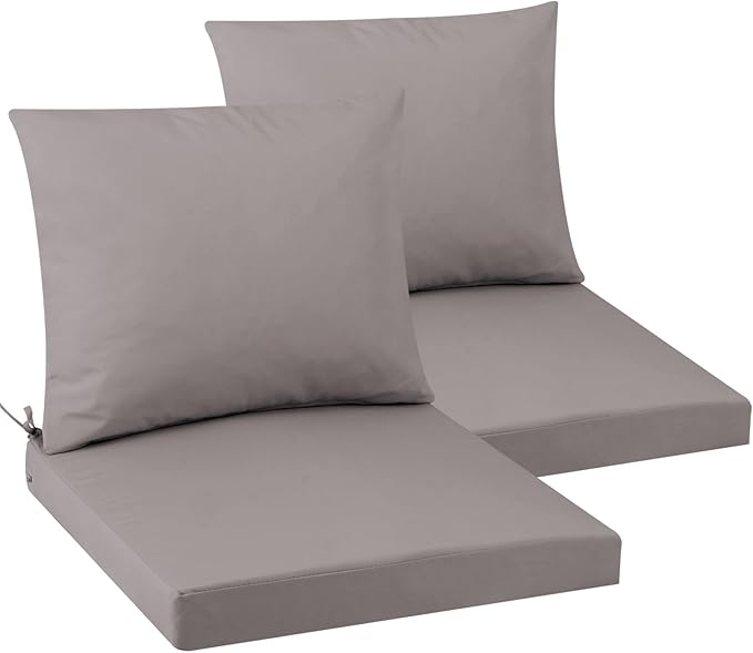 Outdoor Seat Cushion Set 19 x 19 In, Water-Resistant & Fade-Resistan, Patio Furniture Cushions with Removable Cover Deep Seat & Back Cushion with Handle and Adjustable Straps for Chair Sofa,2PC