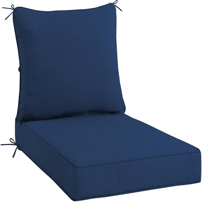 Sundale Outdoor Olefin Deep Seat Cushion, Patio Chair Cushion and Pillow, Water-Resistant Sectional Sofa Pad with Straps Dark Blue, 23 x 26 x 4 Inches