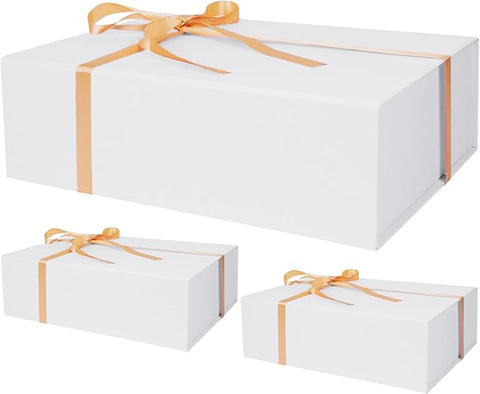 RayofSun White Gift Box,13.8" x 9" x 4.3" Large Groomsmen Proposal Box with Magnetic Closure Lid and Ribbon for Anniversary Wedding Birthday Graduation Festivals (3 Pack)