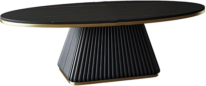 RUNNUP Oval Stone Coffee Table Modern Side End Table for Coffee Dinning Living Room Kitchen, Small Stand Contemporary Design Home Furniture Marble Table for Couch, 51" L x 28" W x 18" H Black