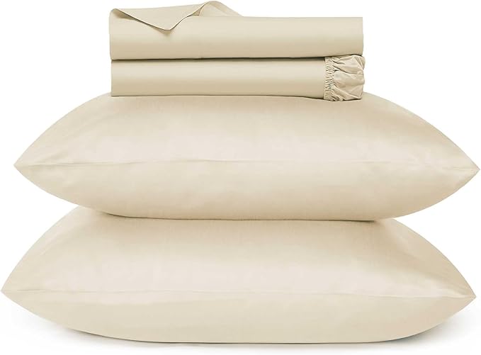 URBANHUT 700 Thread Count Twin Sheet Set Egyptian Cotton Sheets, 4Pc Sheet Set Soft Luxury Bed Sheets for Twin Size Bed, Sateen Weave Hotel Sheets, 14" Elasticized Deep Pocket - Ivory
