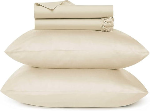 URBANHUT 700 Thread Count Twin Sheet Set Egyptian Cotton Sheets, 4Pc Sheet Set Soft Luxury Bed Sheets for Twin Size Bed, Sateen Weave Hotel Sheets, 14" Elasticized Deep Pocket - Ivory
