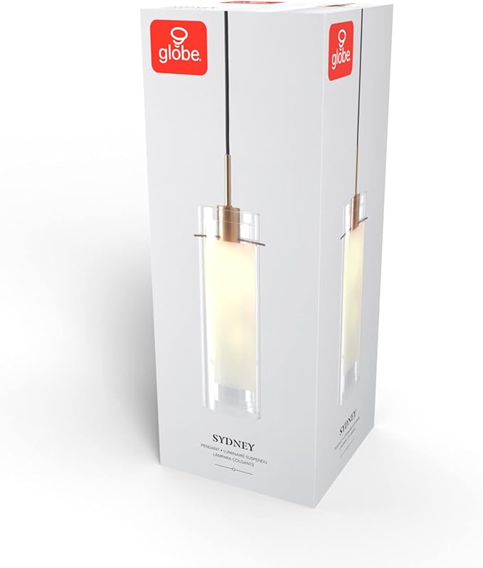 GLOBE Electric 65698 Sydney 1-Light Pendant Lighting, Matte Brass, Clear Glass Outer Shade, Frosted Glass Insert