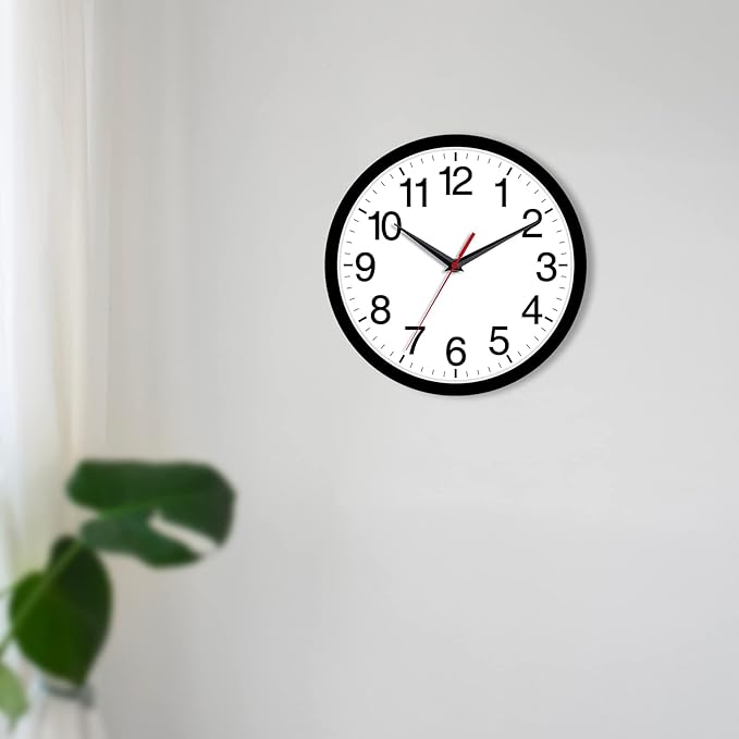 14 Inch Wall Clock Modern Battery Operated Silent Non Ticking Large Analog Clock for Living Room Office Home Bedroom Kitchen Bathroom(Black)