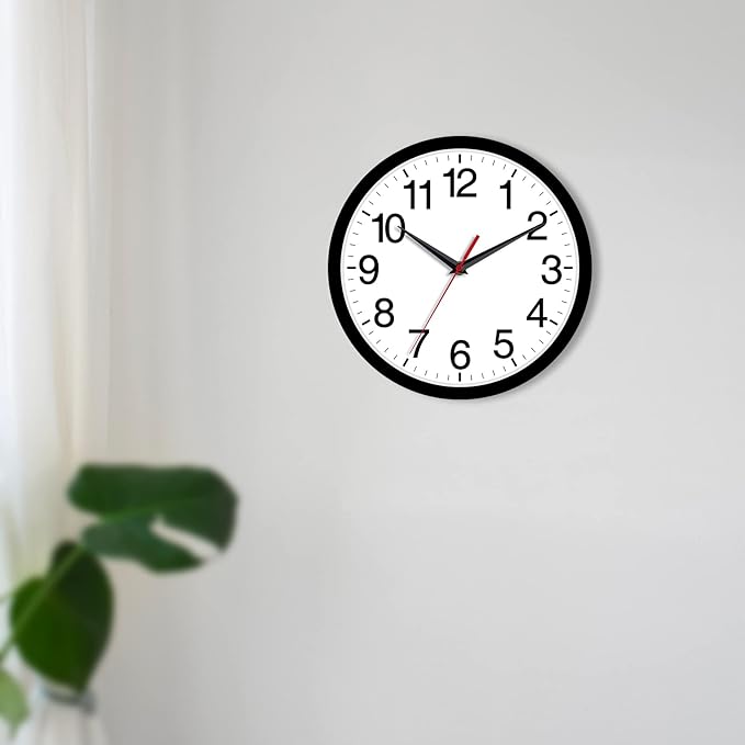 Wall Clock Modern 8 Inch Battery Operated Silent Non Ticking Small Analog Clock for Living Room Office Home Bedroom Kitchen Bathroom(Black)