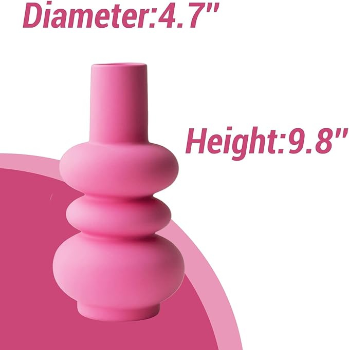 BLOFLO Hot Pink Ceramic Vase, Colorful Ceramic Vase, Modern Dried Flower Vases, Pink Round Vase for Centerpieces Wedding Dinner Table Party Office, Housewarming Gift (3 Layers Pink)