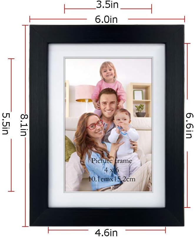 Giftgarden 4x6 Picture Frame Set of 4, 5x7 Frames Matted to 4 by 6 Pictures with Mat or 5 by 7 Photos without Mat, Wall Hanging or Tabletop Display, Black