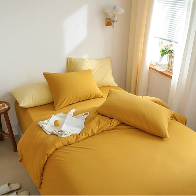 CLOTHKNOW Mustard Yellow Full Comforter Set 3Pcs Dark Yellow Bedding Comforter Sets Turmeric Comforter Full Size Soft Yellow Comforter Sets Full