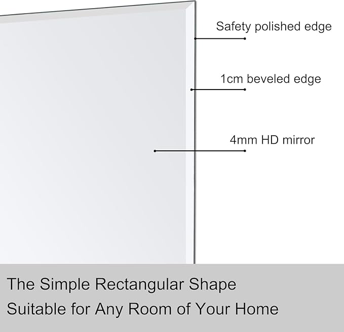KOHROS Rectangular Wall Mirror Frameless Bathroom Mirror 18” x 24" Beveled Edge Mirror for Vanity and Entryway Hang Horizontally or Vertical