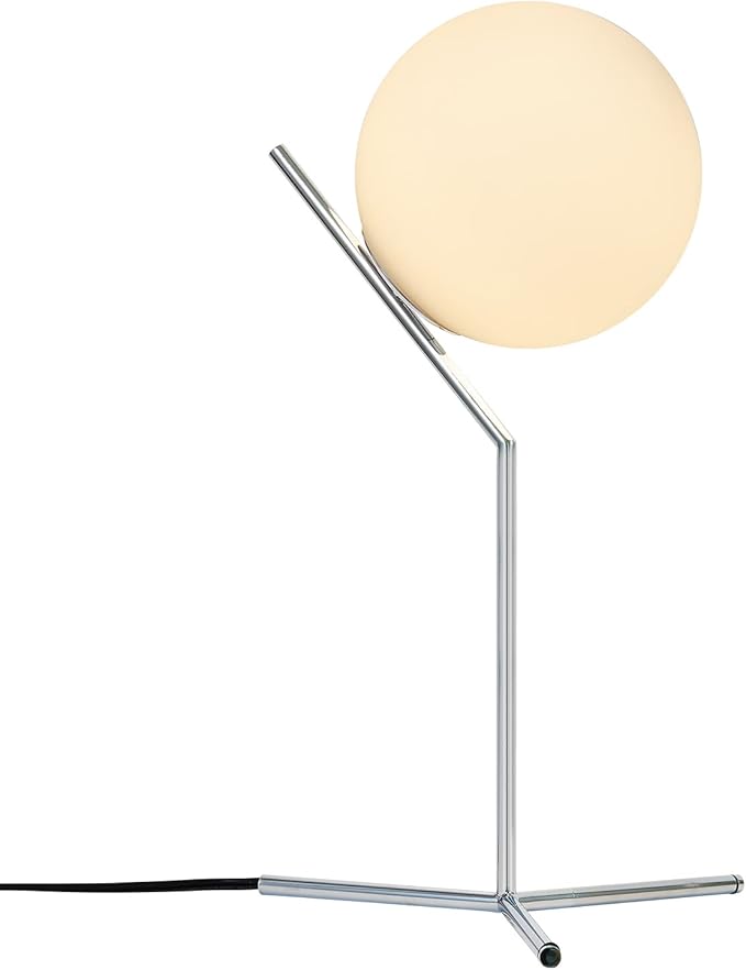 BOKT Modern Chrome Metal Globe Table Lamp Contemporary Milk White Glass Reading Lamp 1-Light E26 Table Standing Lamp Home Decor Glass Ball Iron Lighting Fixture for Bedside Hotel Shop Office Gifts