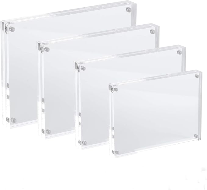 AMEITECH 6x8'' Acrylic Photo Frames 3 Pack, Magnetic Clear Acrylic Block Picture Frame, Desktop Frameless Photograph Display